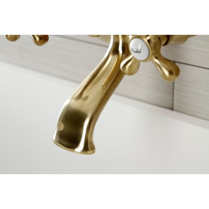 Kingston Heirloom KS266SB - Kingston Two-Handle 2-Hole Wall Mount Clawfoot Tub Faucet with Hand Shower, Brushed Brass