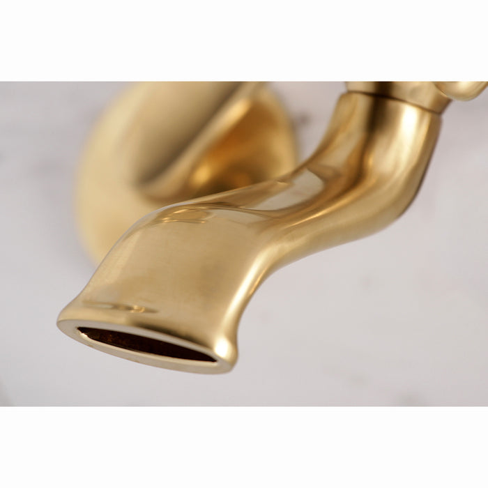 Kingston Heirloom KS266SB - Kingston Two-Handle 2-Hole Wall Mount Clawfoot Tub Faucet with Hand Shower, Brushed Brass