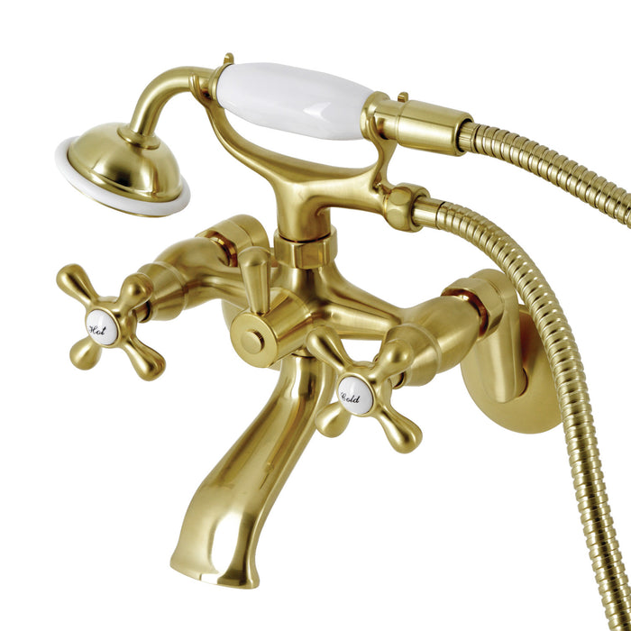 Kingston Heirloom KS266SB - Kingston Two-Handle 2-Hole Wall Mount Clawfoot Tub Faucet with Hand Shower, Brushed Brass