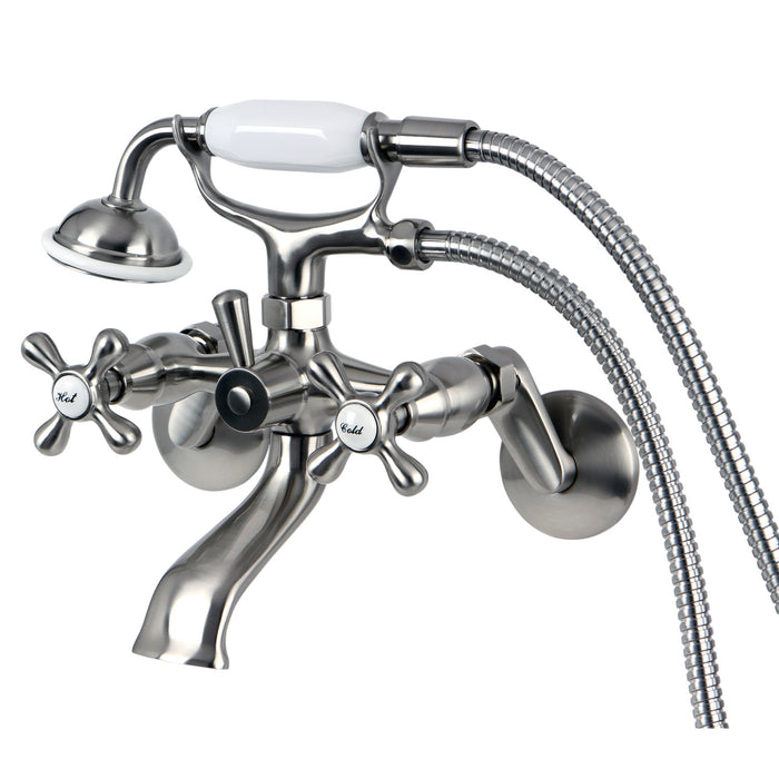 Kingston Heirloom KS266SN - Kingston Two-Handle 2-Hole Wall Mount Clawfoot Tub Faucet with Hand Shower, Brushed Nickel