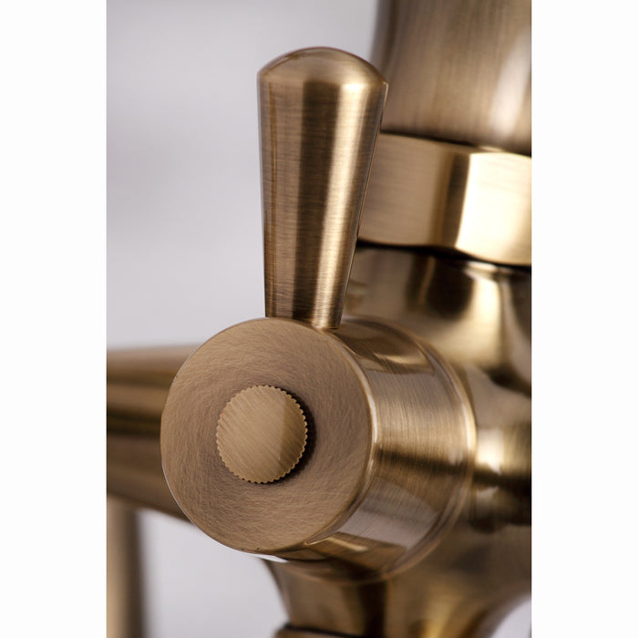 Kingston Heirloom KS267AB - Kingston Three-Handle 2-Hole Deck-Mount Clawfoot Tub Faucet with Hand Shower, Antique Brass