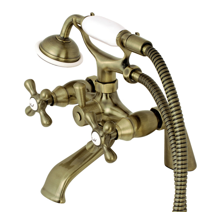 Kingston KS267AB Three-Handle 2-Hole Deck-Mount Clawfoot Tub Faucet with Hand Shower, Antique Brass