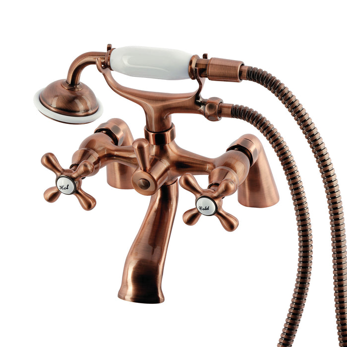 Kingston Heirloom KS267AC - Kingston Three-Handle 2-Hole Deck-Mount Clawfoot Tub Faucet with Hand Shower, Antique Copper