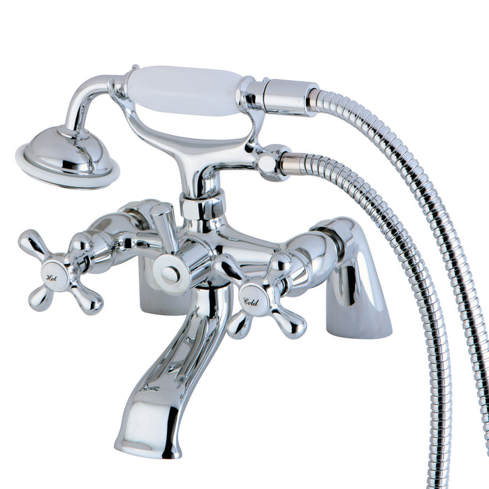 Kingston KS267C Three-Handle 2-Hole Deck-Mount Clawfoot Tub Faucet with Hand Shower, Polished Chrome