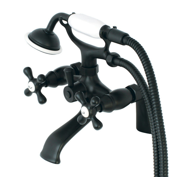 Kingston Heirloom KS267MB - Kingston Three-Handle 2-Hole Deck-Mount Clawfoot Tub Faucet with Hand Shower, Matte Black