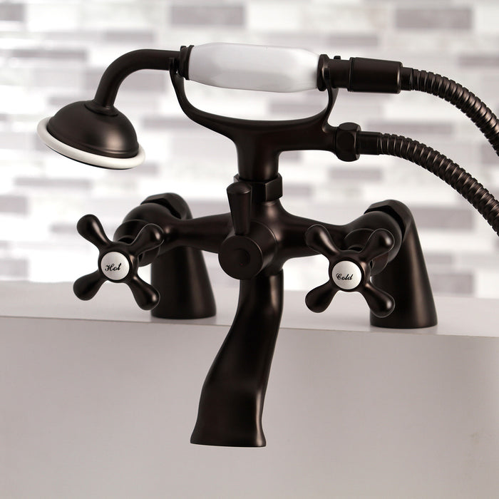 Kingston Heirloom KS267ORB - Kingston Three-Handle 2-Hole Deck-Mount Clawfoot Tub Faucet with Hand Shower, Oil Rubbed Bronze