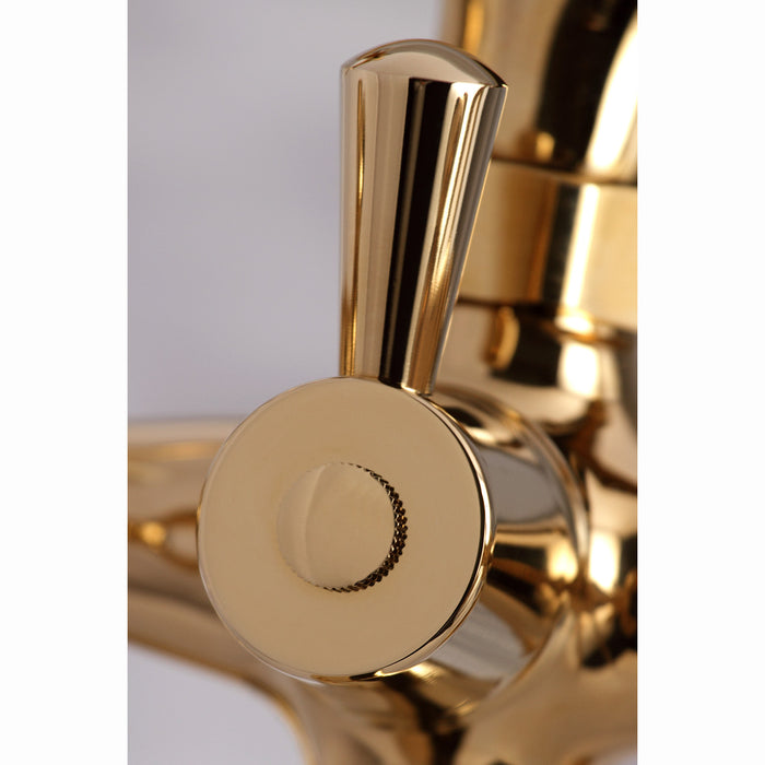 Kingston Heirloom KS267PB - Kingston Three-Handle 2-Hole Deck-Mount Clawfoot Tub Faucet with Hand Shower, Polished Brass