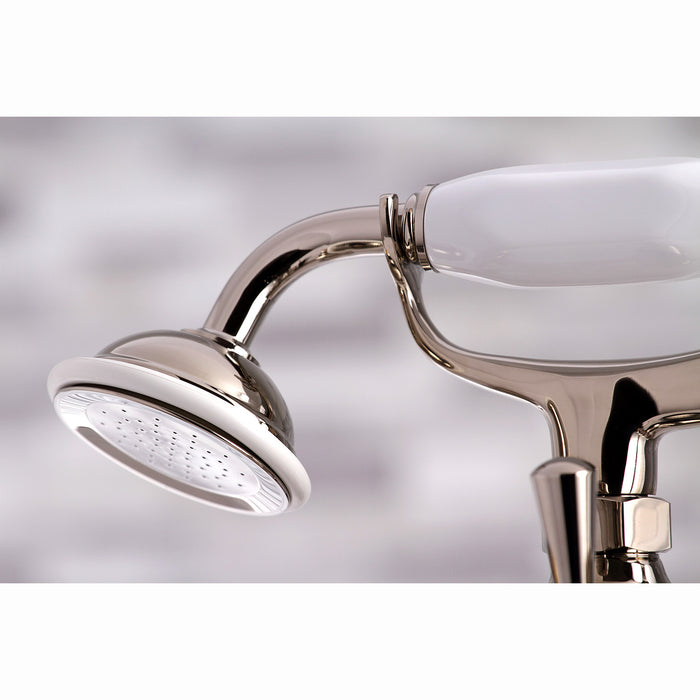 Kingston Heirloom KS267PN - Kingston Three-Handle 2-Hole Deck-Mount Clawfoot Tub Faucet with Hand Shower, Polished Nickel