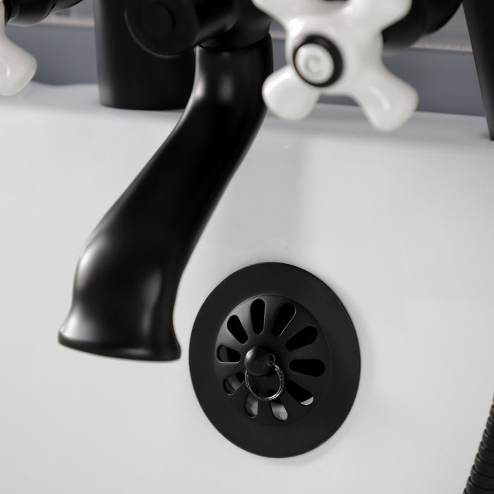 Kingston Heirloom KS267PXMB - Kingston Three-Handle 2-Hole Deck-Mount Clawfoot Tub Faucet with Hand Shower, Matte Black