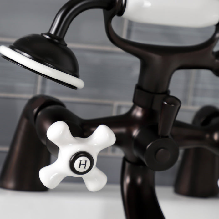 Kingston Heirloom KS267PXORB - Kingston Three-Handle 2-Hole Deck-Mount Clawfoot Tub Faucet with Hand Shower, Oil Rubbed Bronze