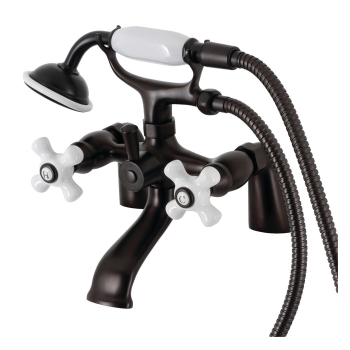Kingston Heirloom KS267PXORB - Kingston Three-Handle 2-Hole Deck-Mount Clawfoot Tub Faucet with Hand Shower, Oil Rubbed Bronze
