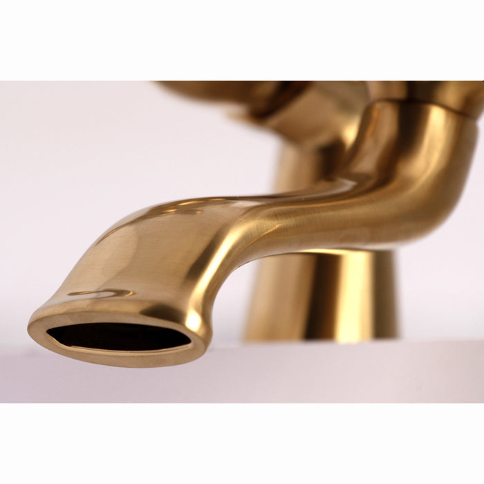 Kingston Heirloom KS267SB - Kingston Three-Handle 2-Hole Deck-Mount Clawfoot Tub Faucet with Hand Shower, Brushed Brass