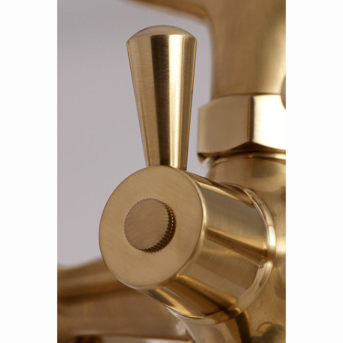 Kingston Heirloom KS267SB - Kingston Three-Handle 2-Hole Deck-Mount Clawfoot Tub Faucet with Hand Shower, Brushed Brass