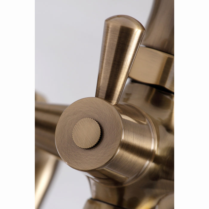 Kingston Heirloom KS268AB - Kingston Three-Handle 2-Hole Deck-Mount Clawfoot Tub Faucet with Hand Shower, Antique Brass