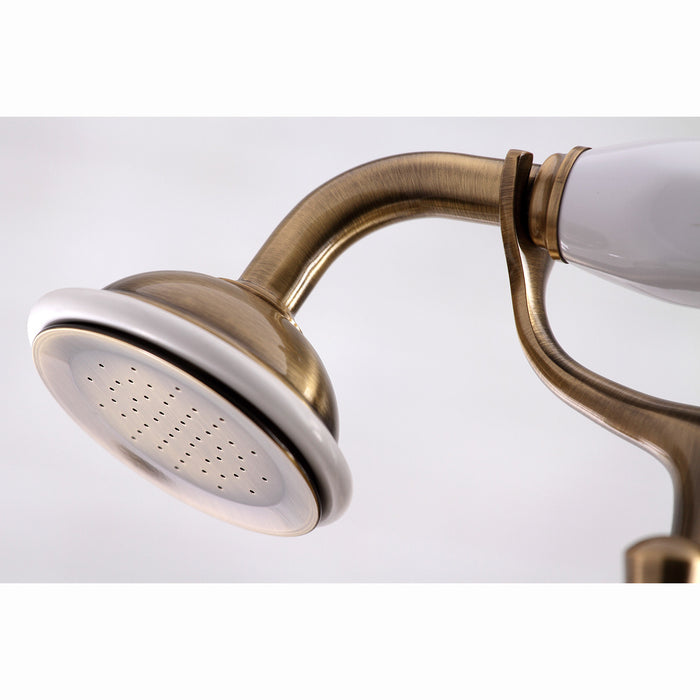 Kingston Heirloom KS268AB - Kingston Three-Handle 2-Hole Deck-Mount Clawfoot Tub Faucet with Hand Shower, Antique Brass