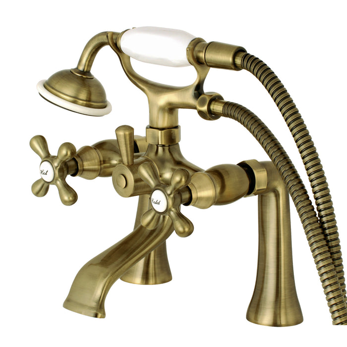 Kingston KS268AB Three-Handle 2-Hole Deck-Mount Clawfoot Tub Faucet with Hand Shower, Antique Brass