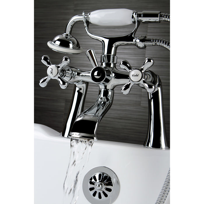 Kingston Heirloom KS268C - Kingston Three-Handle 2-Hole Deck-Mount Clawfoot Tub Faucet with Hand Shower, Polished Chrome