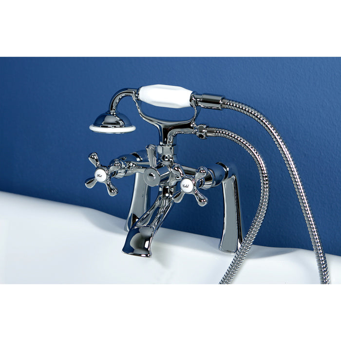 Kingston Heirloom KS268C - Kingston Three-Handle 2-Hole Deck-Mount Clawfoot Tub Faucet with Hand Shower, Polished Chrome