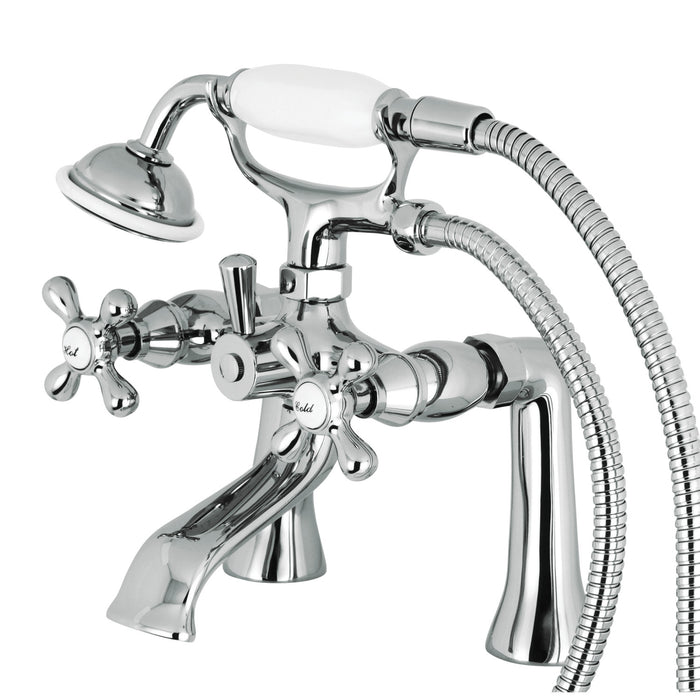 Kingston Heirloom KS268C - Kingston Three-Handle 2-Hole Deck-Mount Clawfoot Tub Faucet with Hand Shower, Polished Chrome