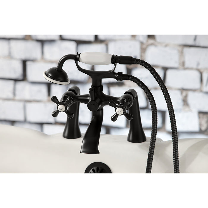 Kingston Heirloom KS268MB - Kingston Three-Handle 2-Hole Deck-Mount Clawfoot Tub Faucet with Hand Shower, Matte Black