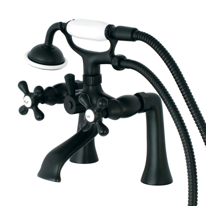 Kingston KS268MB Three-Handle 2-Hole Deck-Mount Clawfoot Tub Faucet with Hand Shower, Matte Black