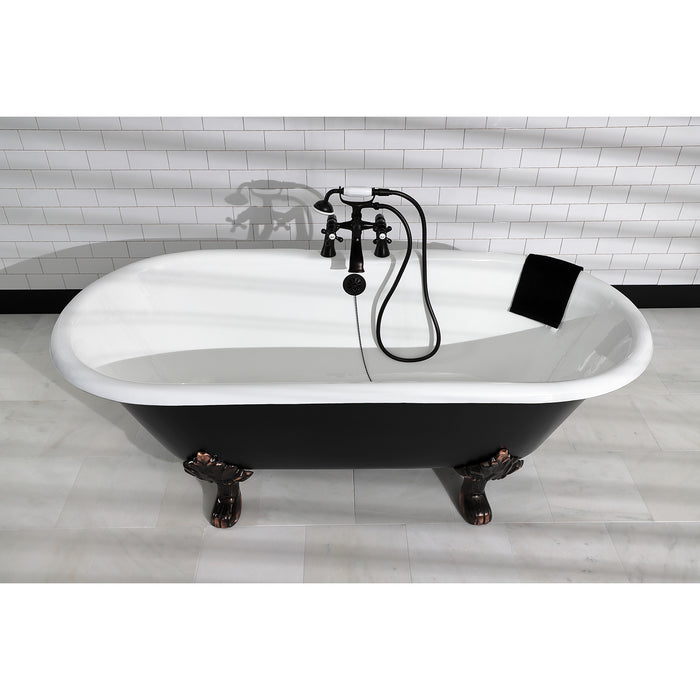 Kingston KS268ORB Three-Handle 2-Hole Deck-Mount Clawfoot Tub Faucet with Hand Shower, Oil Rubbed Bronze