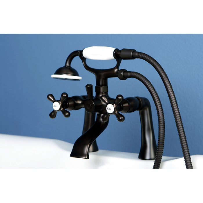 Kingston Heirloom KS268ORB - Kingston Three-Handle 2-Hole Deck-Mount Clawfoot Tub Faucet with Hand Shower, Oil Rubbed Bronze
