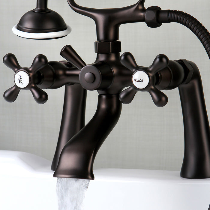 Kingston KS268ORB Three-Handle 2-Hole Deck-Mount Clawfoot Tub Faucet with Hand Shower, Oil Rubbed Bronze
