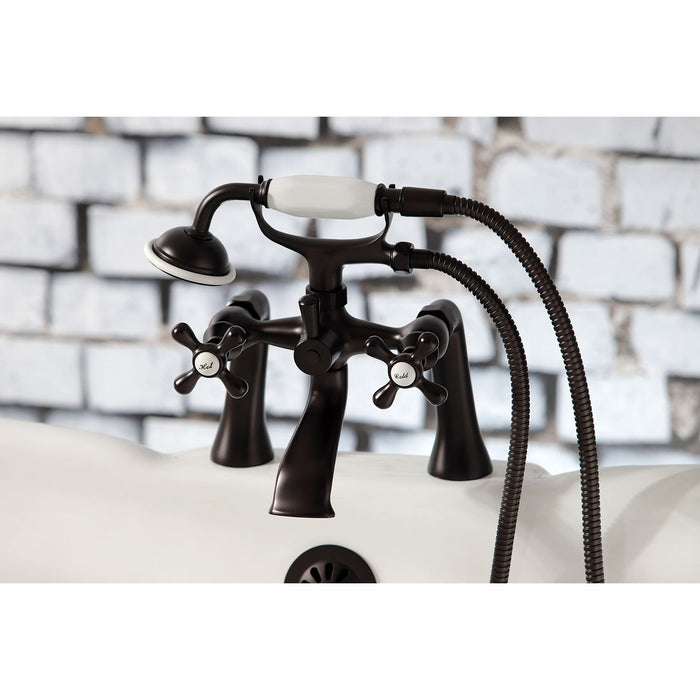 Kingston Heirloom KS268ORB - Kingston Three-Handle 2-Hole Deck-Mount Clawfoot Tub Faucet with Hand Shower, Oil Rubbed Bronze