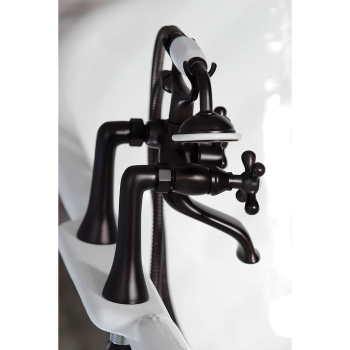Kingston Heirloom KS268ORB - Kingston Three-Handle 2-Hole Deck-Mount Clawfoot Tub Faucet with Hand Shower, Oil Rubbed Bronze