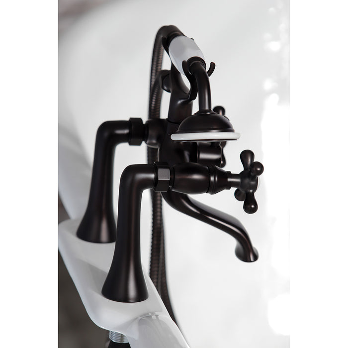Kingston KS268ORB Three-Handle 2-Hole Deck-Mount Clawfoot Tub Faucet with Hand Shower, Oil Rubbed Bronze