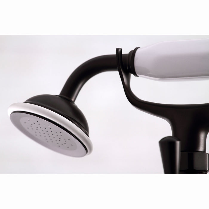 Kingston Heirloom KS268ORB - Kingston Three-Handle 2-Hole Deck-Mount Clawfoot Tub Faucet with Hand Shower, Oil Rubbed Bronze