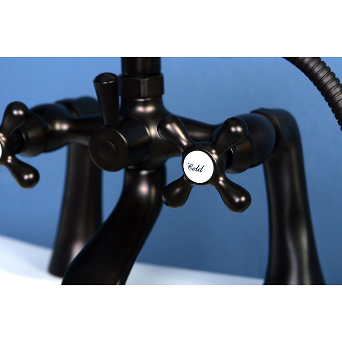 Kingston Heirloom KS268ORB - Kingston Three-Handle 2-Hole Deck-Mount Clawfoot Tub Faucet with Hand Shower, Oil Rubbed Bronze
