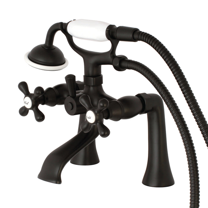 Kingston Heirloom KS268ORB - Kingston Three-Handle 2-Hole Deck-Mount Clawfoot Tub Faucet with Hand Shower, Oil Rubbed Bronze