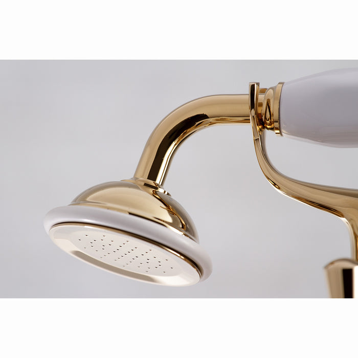 Kingston Heirloom KS268PB - Kingston Three-Handle 2-Hole Deck-Mount Clawfoot Tub Faucet with Hand Shower, Polished Brass