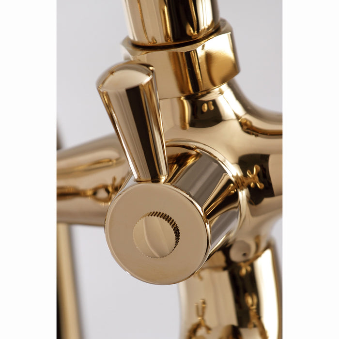 Kingston Heirloom KS268PB - Kingston Three-Handle 2-Hole Deck-Mount Clawfoot Tub Faucet with Hand Shower, Polished Brass