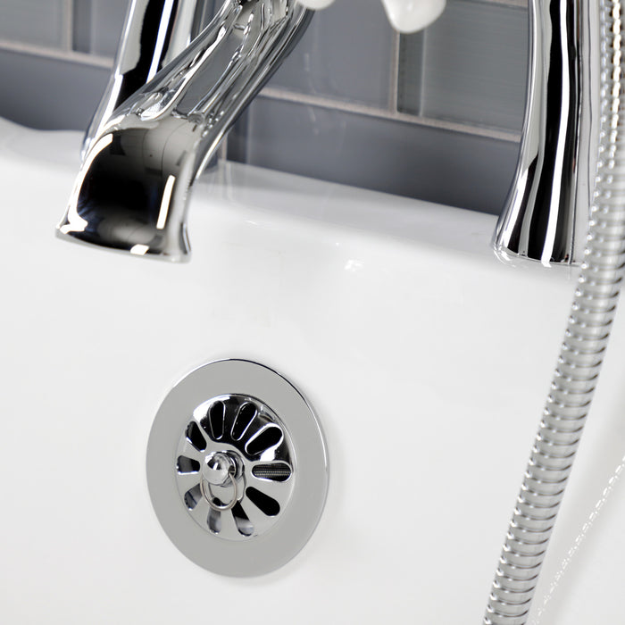 Kingston Heirloom KS268PXC - Kingston Three-Handle 2-Hole Deck-Mount Clawfoot Tub Faucet with Hand Shower, Polished Chrome