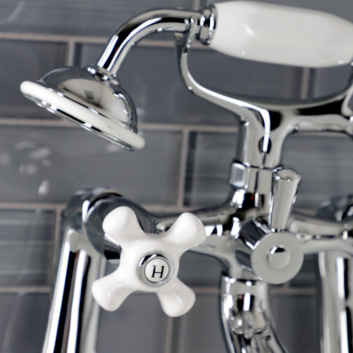 Kingston Heirloom KS268PXC - Kingston Three-Handle 2-Hole Deck-Mount Clawfoot Tub Faucet with Hand Shower, Polished Chrome