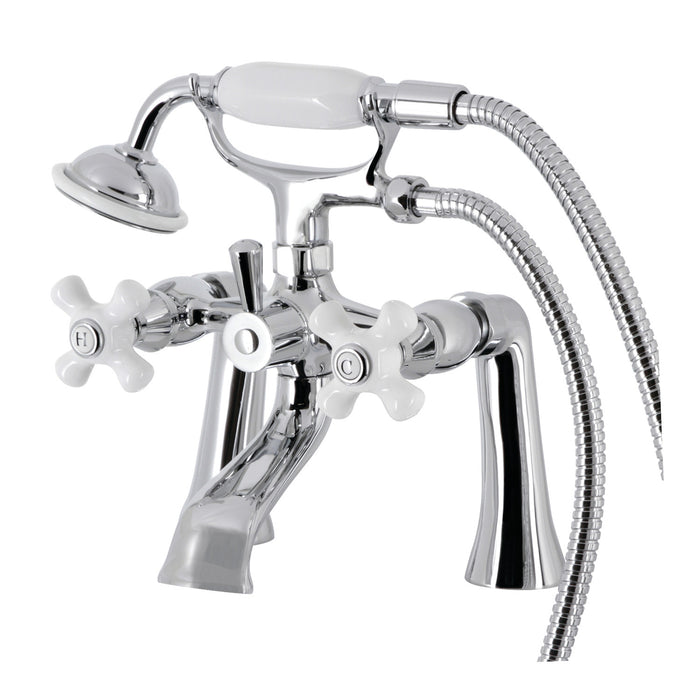 Kingston Heirloom KS268PXC - Kingston Three-Handle 2-Hole Deck-Mount Clawfoot Tub Faucet with Hand Shower, Polished Chrome