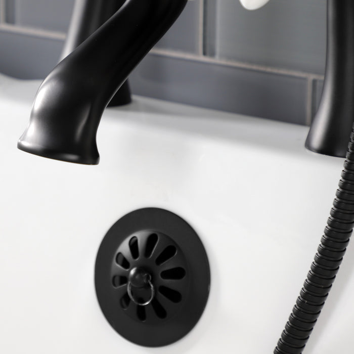 Kingston Heirloom KS268PXMB - Kingston Three-Handle 2-Hole Deck-Mount Clawfoot Tub Faucet with Hand Shower, Matte Black