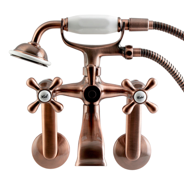 Kingston Heirloom KS269AC - Kingston Three-Handle 2-Hole Tub Wall Mount Clawfoot Tub Faucet with Hand Shower, Antique Copper
