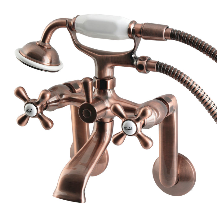 Kingston Heirloom KS269AC - Kingston Three-Handle 2-Hole Tub Wall Mount Clawfoot Tub Faucet with Hand Shower, Antique Copper