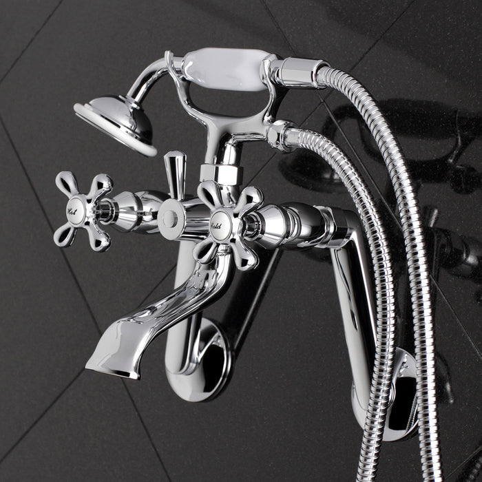 Kingston Heirloom KS269C - Kingston Three-Handle 2-Hole Tub Wall Mount Clawfoot Tub Faucet with Hand Shower, Polished Chrome