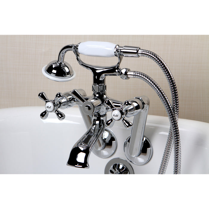 Kingston Heirloom KS269C - Kingston Three-Handle 2-Hole Tub Wall Mount Clawfoot Tub Faucet with Hand Shower, Polished Chrome