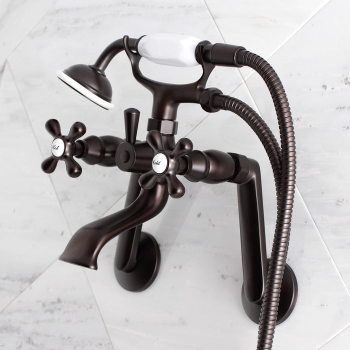 Kingston Heirloom KS269ORB - Kingston Three-Handle 2-Hole Tub Wall Mount Clawfoot Tub Faucet with Hand Shower, Oil Rubbed Bronze