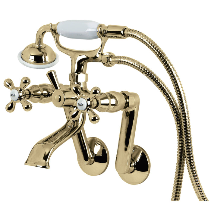 Kingston KS269PB Three-Handle 2-Hole Tub Wall Mount Clawfoot Tub Faucet with Hand Shower, Polished Brass