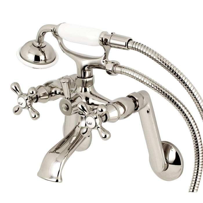 Kingston Heirloom KS269PN - Kingston Three-Handle 2-Hole Tub Wall Mount Clawfoot Tub Faucet with Hand Shower, Polished Nickel