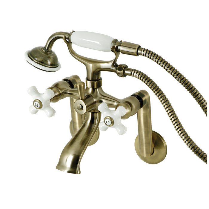 Kingston Heirloom KS269PXAB - Kingston Three-Handle 2-Hole Tub Wall Mount Clawfoot Tub Faucet with Hand Shower, Antique Brass