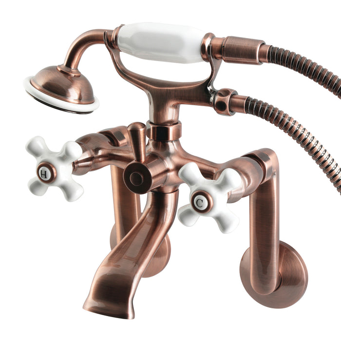 Kingston Heirloom KS269PXAC - Kingston Three-Handle 2-Hole Tub Wall Mount Clawfoot Tub Faucet with Hand Shower, Antique Copper