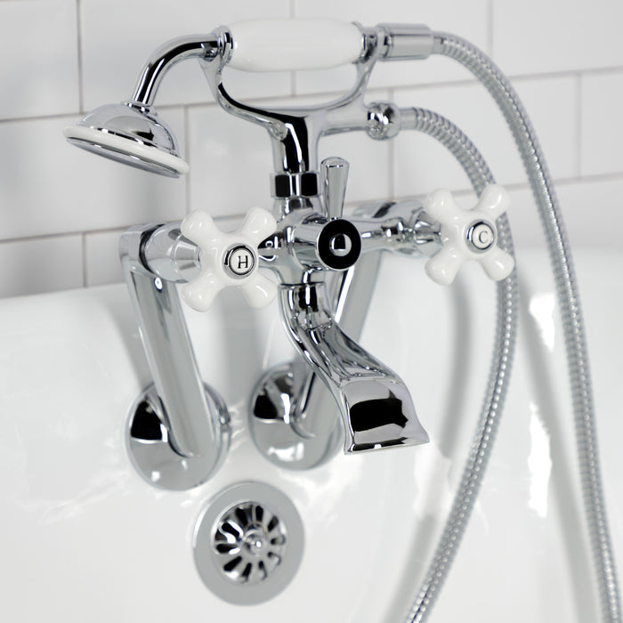 Kingston Heirloom KS269PXC - Kingston Three-Handle 2-Hole Tub Wall Mount Clawfoot Tub Faucet with Hand Shower, Polished Chrome
